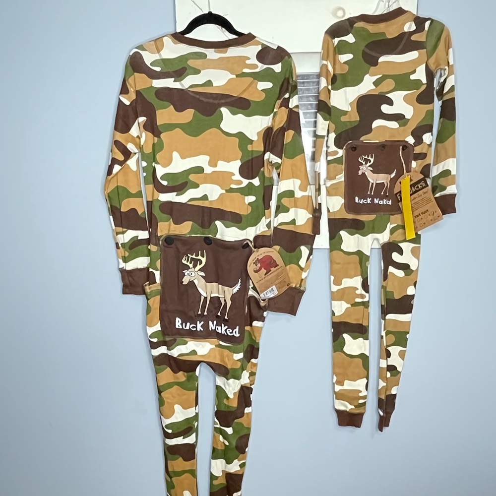 Lazy One Kids Camouflage 'Buck Naked' Pajama Set - Green Brown Tan